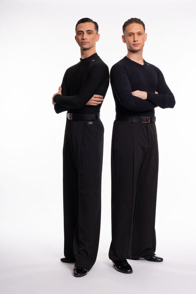 RS Atelier Lorenzo Fashion Men’s Ballroom Trousers | Black & White Pinstripe