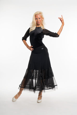 RS Atelier Peach Ballroom Skirt in Black | Flocked Details