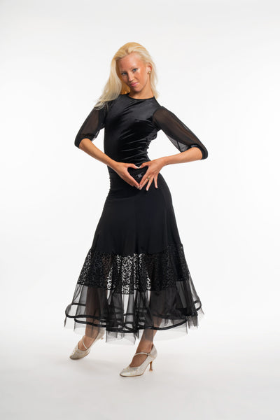 RS Atelier Peach Ballroom Skirt in Black | Flocked Details
