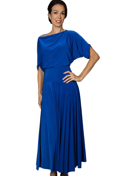 Simple Long Dress D2402 in Various Colours 3/4 Sleeves, Loose Fitting Top, Side Slit, Full Skirt & Back Slit for Evening Wear, Social Dancing, Dance Performance & DanceSport Competitions