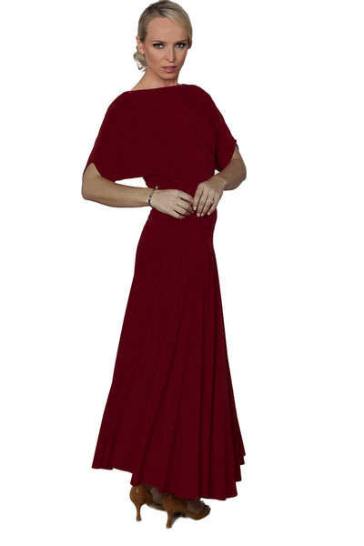 Simple Long Dress D2402 in Various Colours 3/4 Sleeves, Loose Fitting Top, Side Slit, Full Skirt & Back Slit for Evening Wear, Social Dancing, Dance Performance & DanceSport Competitions