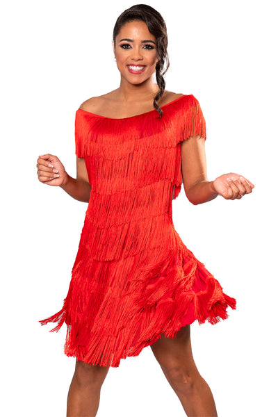 Full Fringe Dress D2420 in Various Colours: Sleeveless, Short - Knee Length Fringe Dress with Scooped Neckline for Latin, Salsa, Samba Dance, Events/Evening Wear, Social Dancing, Dance Performance & DanceSport Competitions
