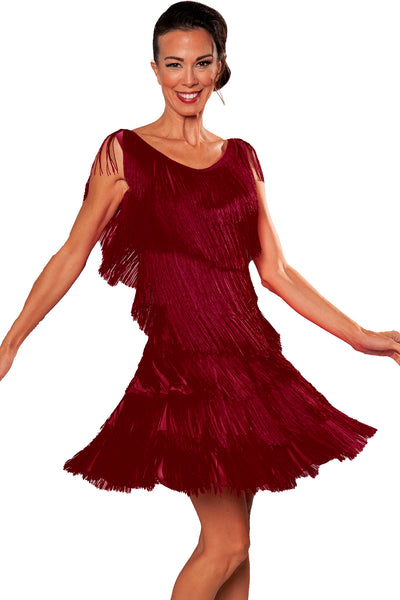 Full Fringe Dress D2420 in Various Colours: Sleeveless, Short - Knee Length Fringe Dress with Scooped Neckline for Latin, Salsa, Samba Dance, Events/Evening Wear, Social Dancing, Dance Performance & DanceSport Competitions