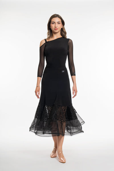 RS Atelier Peach Ballroom Skirt in Black | Flocked Details