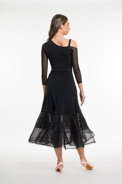 RS Atelier Peach Ballroom Skirt in Black | Flocked Details