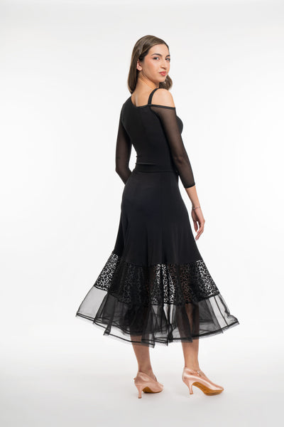 RS Atelier Peach Ballroom Skirt in Black | Flocked Details
