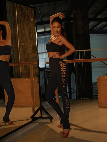 SALE ZYM Weave Pants 25088 in Black - Best Selling Leggings For Dance Practice, Clubbing, Zouk, Bachata Dance, Salsa Dancing with Cutout Pattern