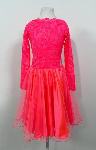 FREE Australia-wide shipping - fast &amp; secure with tracking!&nbsp; Best price guaranteed on worldwide shipping.

Juvenile 2 piece dress in bright Salmon (Chrisanne) colour, lace leotard and satin skirt with a layer of delicate tulle.&nbsp;

Brand New, available in size 7/8 yrs. Size 7/8 suits Approx Height 132cm, Bust 64-66cm, Waist 58-59cm, Hip 69-72cm.