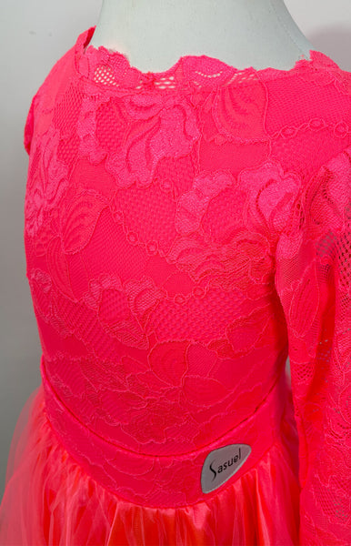 FREE Australia-wide shipping - fast &amp; secure with tracking!&nbsp; Best price guaranteed on worldwide shipping.

Juvenile 2 piece dress in bright Salmon (Chrisanne) colour, lace leotard and satin skirt with a layer of delicate tulle.&nbsp;

Brand New, available in size 7/8 yrs. Size 7/8 suits Approx Height 132cm, Bust 64-66cm, Waist 58-59cm, Hip 69-72cm.