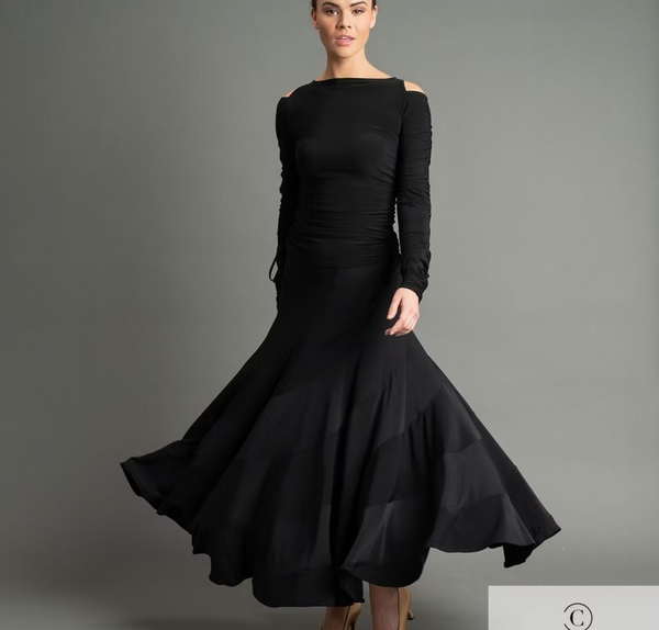 FREE AUSTRALIA-WIDE SHIPPING.  Best price worldwide with tracking.  This striking Ballroom skirt features spiral panels that attracts the light oozing lots of depth and texture. Fitted and flared this skirt not only flatters the figure but also enhances your movement to perfection