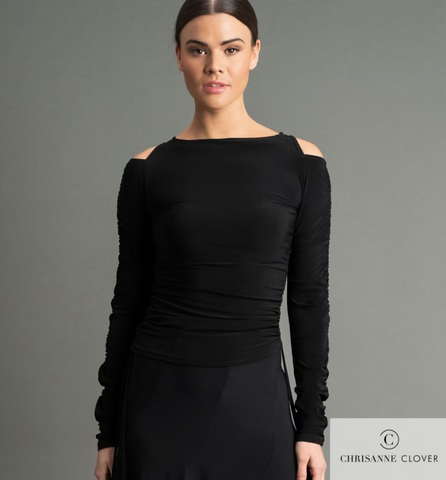 FREE AUSTRALIA-WIDE SHIPPING.  Best price worldwide with tracking.  This chic fitted dance top is full of style with its rouched design detailing that appears on both side seams and down the centre of each sleeve. The side seams feature a long tie on both sides for you to have the option to rouch the side seams up and down to your preference; to tie or leave hanging for added movement. Cold shoulders and a centre back keyhole