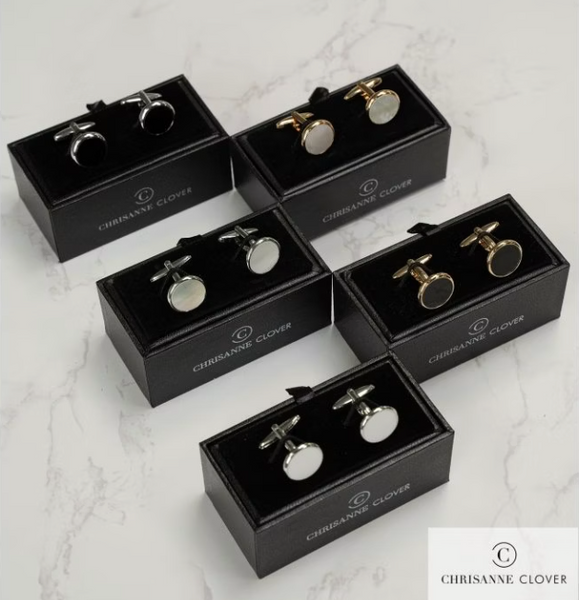 Chrisanne Clover Round Cufflinks in Gold & Mother of Pearl