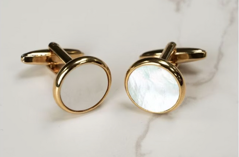 Chrisanne Clover Round Cufflinks in Gold & Mother of Pearl