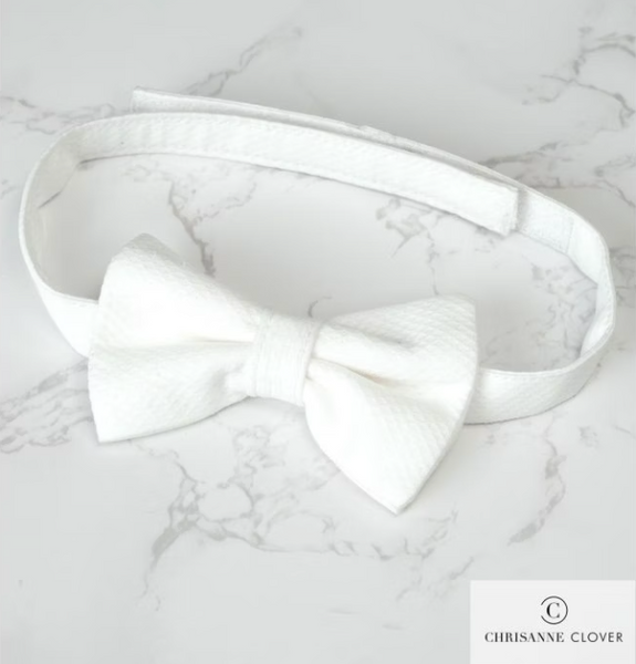 Chrisanne Clover Designer Velcro Bowtie | White Bowtie with Velcro Fastening for Ballroom Dance & Formal Events