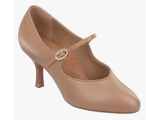 Round toe court shoes with horizontal strap and oval diamante hook-fastening buckle

Flesh Leather

Heel designs offer support and balance for smooth movements

Suitable for Ballroom dancing

Choice of Regular, Wide, Extra Wide, or Narrow fitting

Memory foam insole cushioning

Lightweight, balanced, and supportive heel

Suede sole