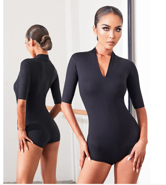 SALE ZYM Deep V Bodysuit 2233 | Short Sleeve Bodysuit with V Neckline & Snap Closure for All Dance Styles & Day Wear