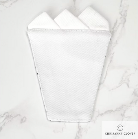 Chrisanne Clover Designer Hankie - Pocket Square Hankie for Ballroom Jacket & Tailsuits in White
