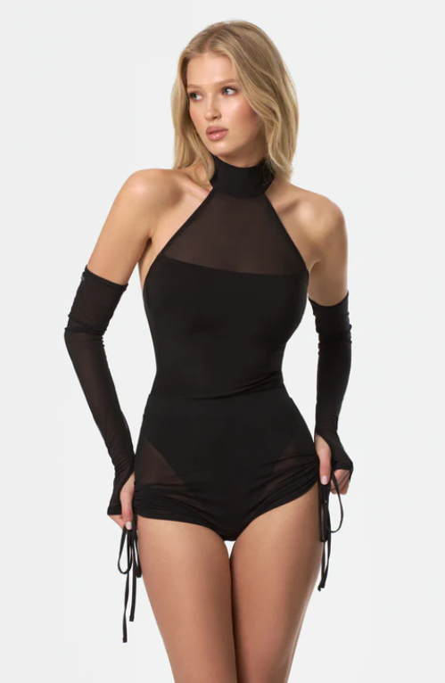 Bodysuit Adriana Plus Shorts Gisele Plus Sleeves Miranda 3 Piece Bundle | Sleeveless Halter Style Bodysuit Plus Mesh Shorts | Dance Performance, Evening Wear, Clubbing & Party Outfit