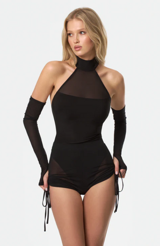 Bodysuit Adriana Plus Shorts Gisele Plus Sleeves Miranda 3 Piece Bundle | Sleeveless Halter Style Bodysuit Plus Mesh Shorts | Dance Performance, Evening Wear, Clubbing & Party Outfit