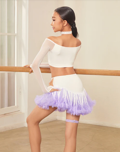 Free Australia-wide Shipping. &nbsp;Best Price Worldwide.

Dew Top moves as freely as you do. Soft, cloud-like fabric hugs gently while the elastic off-shoulder strap stays in place for every spin. Mesh-panelled sleeves add a touch of airy elegance, making it as playful as it is practical. Perfect for twirls, leaps, and all the little moments in between. A great crop top for Latin, Jazz, Contemporary - all dance styles.