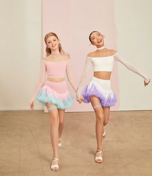 Free Australia-wide Shipping. &nbsp;Best Price Worldwide.

Dew Top moves as freely as you do. Soft, cloud-like fabric hugs gently while the elastic off-shoulder strap stays in place for every spin. Mesh-panelled sleeves add a touch of airy elegance, making it as playful as it is practical. Perfect for twirls, leaps, and all the little moments in between. A great crop top for Latin, Jazz, Contemporary - all dance styles.