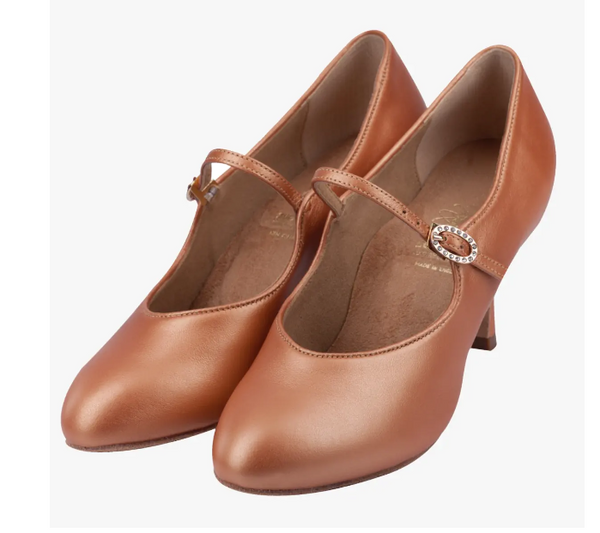 Australia-wide priority shipping with tracking is already included in the price of all Supadance Shoes.&nbsp; Nothing more to pay!&nbsp; Contact us for express options.

No return or exchange on this special order item.

Best Seller! Round toe court shoes with horizontal strap and oval diamante buckle
Classic Ladies Ballroom Shoes
Flesh Sateen Leather
'Sateen Leather' is a Leather fabric with the same shine that our satin fabric has, hence the name 'sateen' leather
Round toe design with horizontal strap
Ova