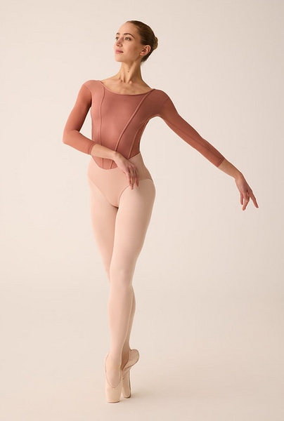 Free Australian Shipping - Best Price Delivered Worldwide from Dancewear For You.

For Ballet, Lyrical &amp; other dance styles discover this elegant, quality bodysuit with stretch microfibre bodice and butterfly back closure, round neckline, 3/4 sleeves of delicate stretch net, crafted from high-tech, comfortable, breathable dance fabrics for dancers, blending tradition with modern innovation.

Design: Round, Scoop neckline, elegant microfibre bodice, butterfly fastening on the back, and elasticated sleeve