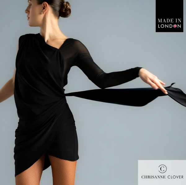 FREE AUSTRALIA-WIDE SHIPPING.&nbsp; Best price worldwide with tracking.


Turn heads with the Eloise Latin Dress—a striking design that offers a unique look from every angle. This elegant one-sleeved practice dress is crafted from luxurious stretch crepe, featuring sophisticated draping that beautifully enhances the dancer’s silhouette.

A loose drape hangs freely, adding dramatic flair to your movements, while the single sheer stretch net sleeve introduces a delicate, translucent contrast against the opaqu