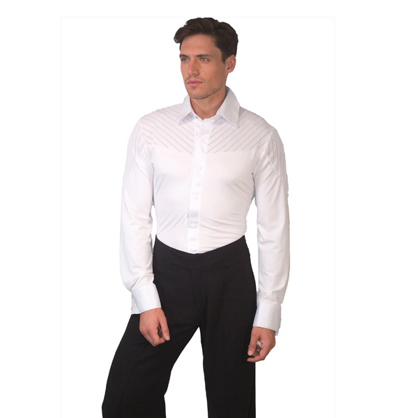 Dance America MS19 Collared Stripe Inset Shirt | Professional Mens Stretch Body Shirt for Latin Dance Performance & DanceSport Competition