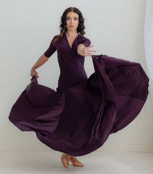 Alexa Ballroom Skirt – Plum | Elegant Satin Skirt for Ballroom, Smooth & Social Dance