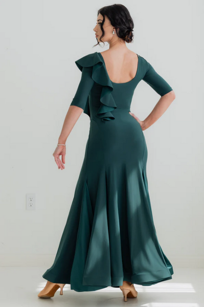 Federica Ruffle Gown – Emerald Smoke | Ballroom, Smooth & Evening Gown for DanceSport & Formal Occasions
