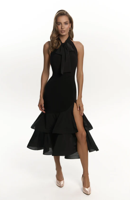 Skirt Evelyn in Black | Ballroom Dance Skirt with Side Split and Layered, Ruffled Skirts | Black Ballroom Dance Skirt for Practice, Performance, Medal Exams & Competition