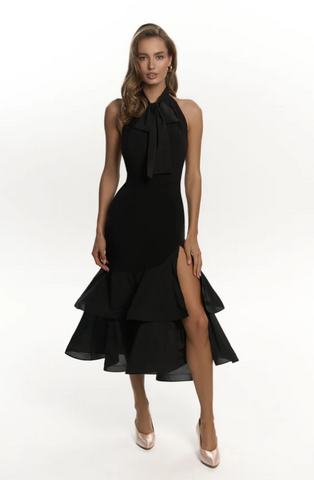 Skirt Evelyn in Black | Ballroom Dance Skirt with Side Split and Layered, Ruffled Skirts | Black Ballroom Dance Skirt for Practice, Performance, Medal Exams & Competition