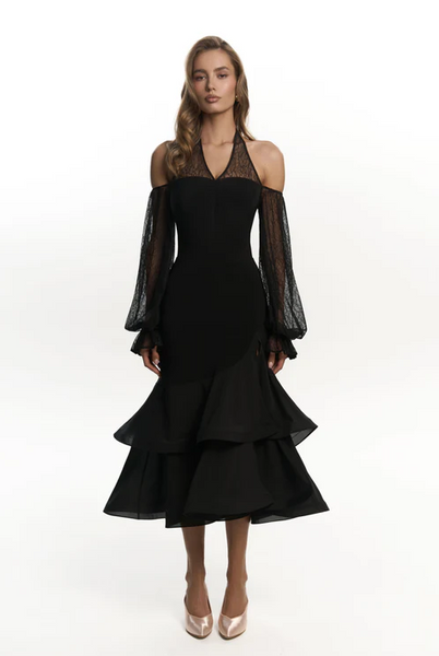 Skirt Evelyn in Black | Ballroom Dance Skirt with Side Split and Layered, Ruffled Skirts | Black Ballroom Dance Skirt for Practice, Performance, Medal Exams & Competition