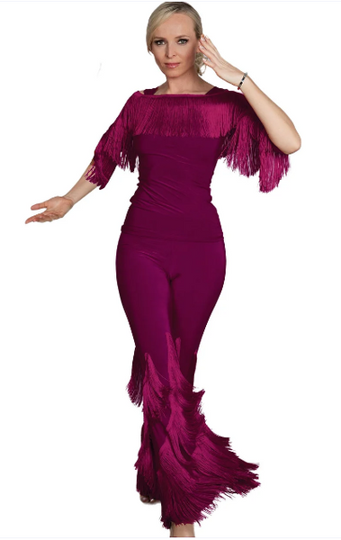 Sprial Fringe Pants P2411 in Various Colours | Stretch, Wrinkle Resistant Pants for Evening Wear, Social Dancing, Dance Performance & Shows with Decorative Fringe Details