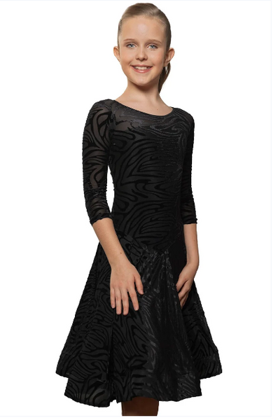 Girls Juvenile Latin Dress JR-D1V | Velvet Ballroom Latin Dress for DanceSport Competitions, Medal Exams & Performances in Various Colours
