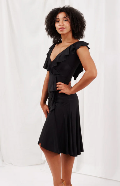 Bardot Ruffle Dress in Black