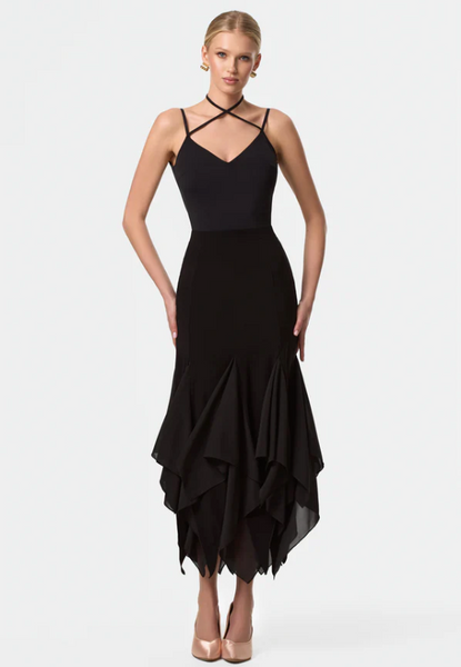 Free Australia-wide Shipping.&nbsp; Best price worldwide.


The Alaya Skirt is crafted to make you the center piece of everyone's attention. Its asymmetrical hem, adorned with raw chiffon pieces, creates a dynamic and fluid effect, amplifying the grace and emotion of your dance. A perfect choice for ballroom dancing where every detail matters.
