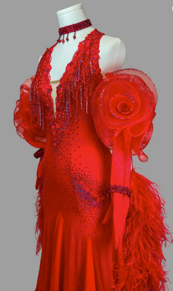 SALE EM Couture - Red Passion Ballroom Dress - Sponsored Dress Gently Worn