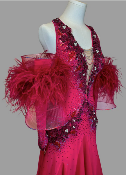SALE EM Couture - Scarlet Cherry Ballroom Dress - Sponsored Dress Gently Worn