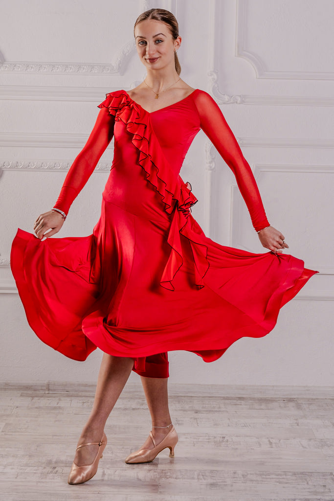 Dancebox Paloma Ballroom Dress Red | Elegant Ballroom Dress with Asymm Dancewear For You Dancebox Paloma Ballroom Dress Red | Elegant Ballroom Dress with Asymm Dancewear For You