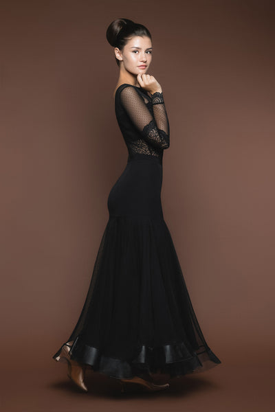 black ballroom skirt with crinoline hemline from dancewear for you australia