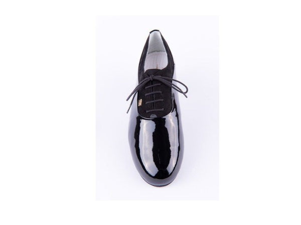 100% Italian made, handcrafted using only the finest quality materials.  These Luxury Mens Ballroom Dance Shoes are perfect for all Ballroom Dance Styles - performance & competition.   A stunning, high quality hand made dance shoe made with black patent with a black suede insert from the laces around the ankle.   See below for sole options.  Unless otherwise requested, these Ballroom Shoes will be made with a Super Flex Split Sole