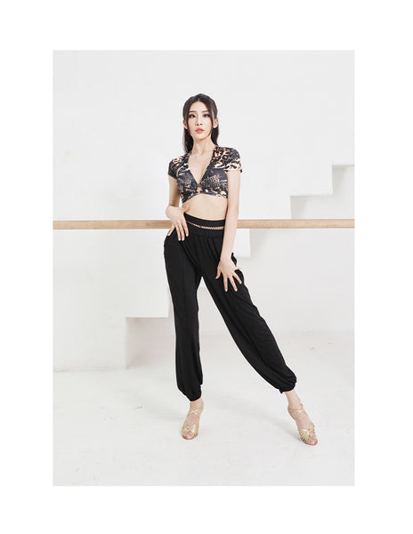 SALE ZYM Ondine Crop Top #2155 in Black | Cap Sleeve Crop Top with V Neckline and Open Back for All Dance Styles, Daywear, Clubbing & Parties