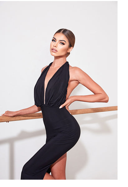 ZYM latin dance dress black pencil style latin dress high back split halter neckline free shipping australia and best price worldwide