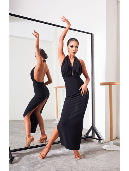 ZYM latin dance dress black pencil style latin dress high back split halter neckline free shipping australia and best price worldwide