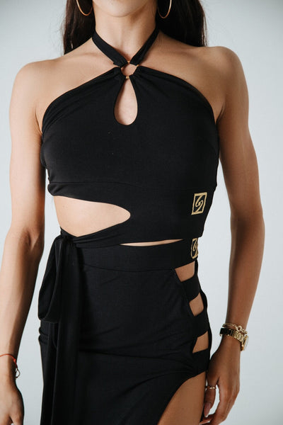 Free Australia-wide shipping.  Best price worldwide with tracking.  On trend cropped dance top with halter style and adjustable waist tie for a sexy look.   Perfect for practice, your next performance and dancesport competition.