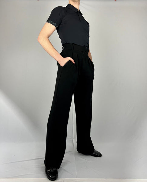 Free Australia-wide Shipping.  Best price worldwide.  Best Seller!  These stylish, high quality mens Ballroom Trousers will be the envy of your fellow dancers.  Made in UK with the finest, deep black fabric and designed to fit perfectly, move with your body and impress on the dance floor!  Worn by the worlds top DanceSport competitors for practice, performance and Competition.  Pair with a quality stretch ballroom shirt and ask about our custom vests for competition.