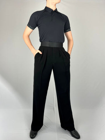 Free Australia-wide Shipping.  Best price worldwide.   These stylish, high quality mens Latin Trousers will be the envy of your fellow dancers.  Made in UK with the finest, deep black fabric and designed to fit perfectly, move with your body and impress on the dance floor!  Worn by the worlds top DanceSport competitors for practice, performance and Latin Competition.