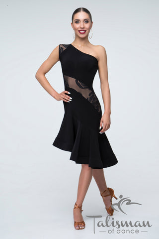 Beautiful Dress for Latin, Samba, Salsa practice, performance, DanceSport and social dancing or evening and cocktail wear with one shoulder asymmetric design, fitted body, fit and flare skirt with asymmetric hemline from dancewear for you australia